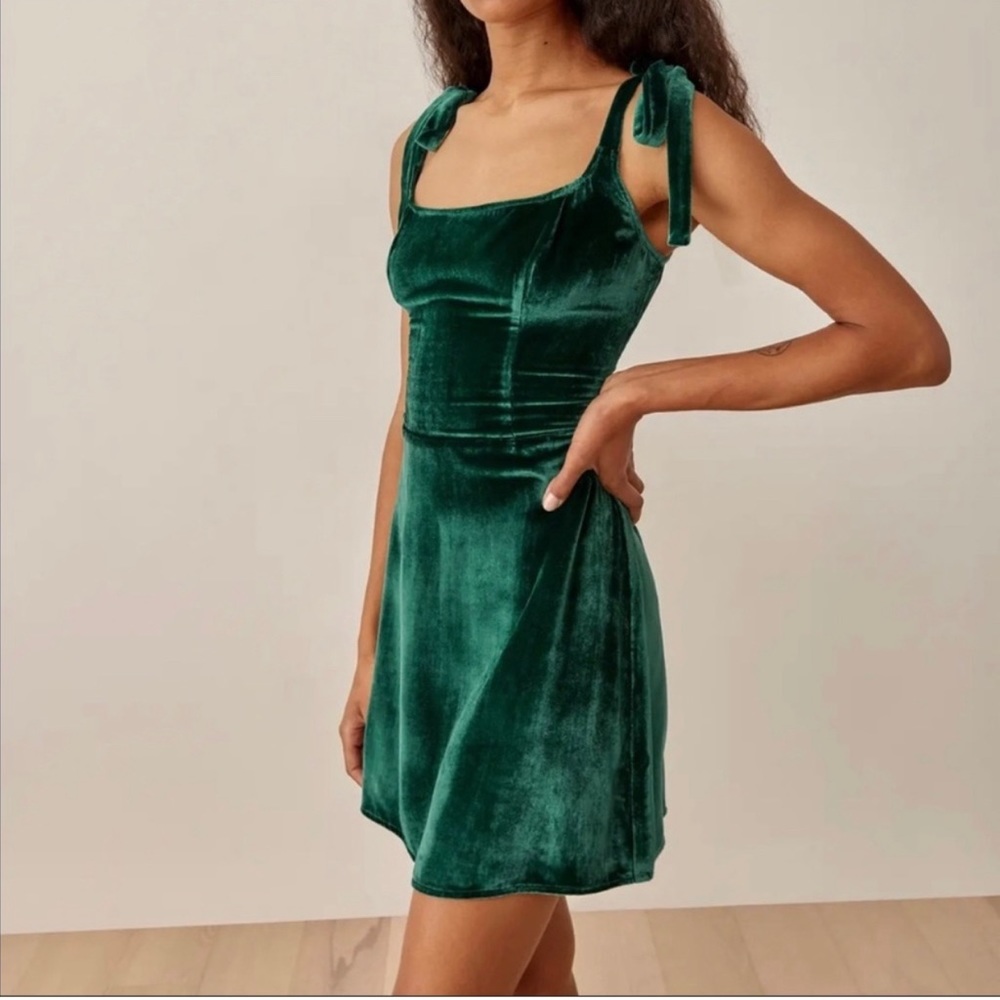 Reformation Emerald Green Minna Velvet Mini party Dress 12